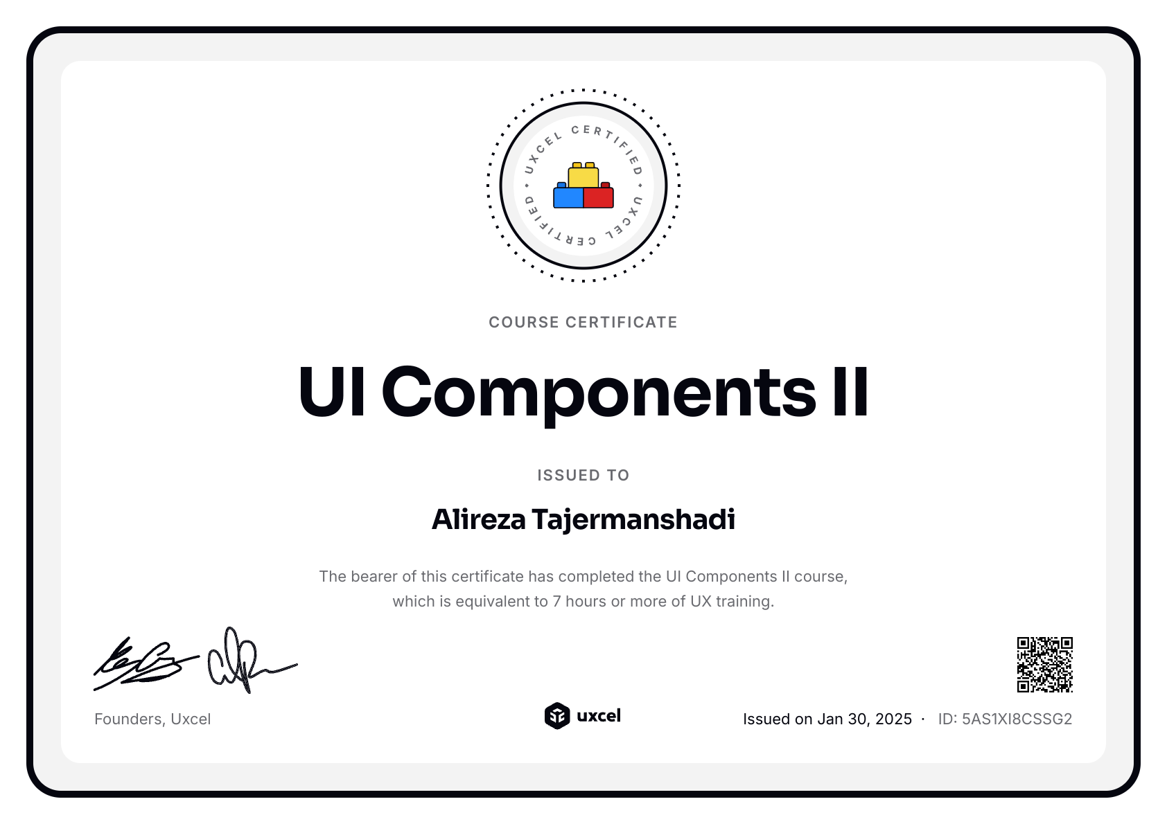 Alireza Tajermanshadi's certificate